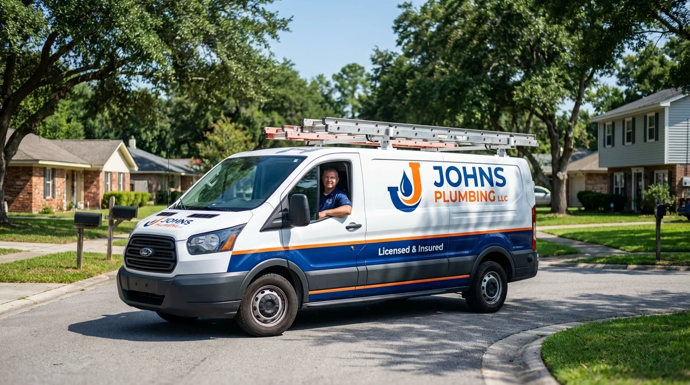 Johns Plumbing LLC service van in Huxley, IA