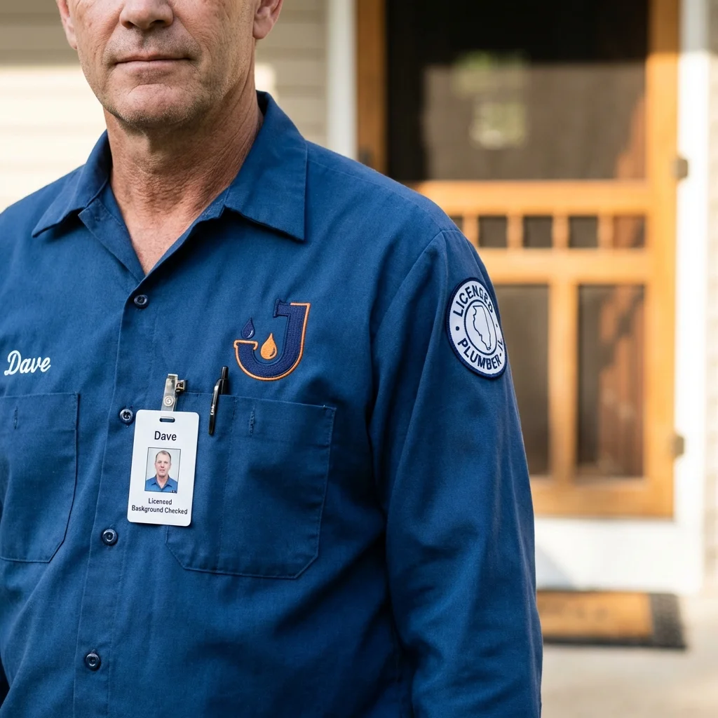 Licensed plumber showing ID badge in Huxley, IA