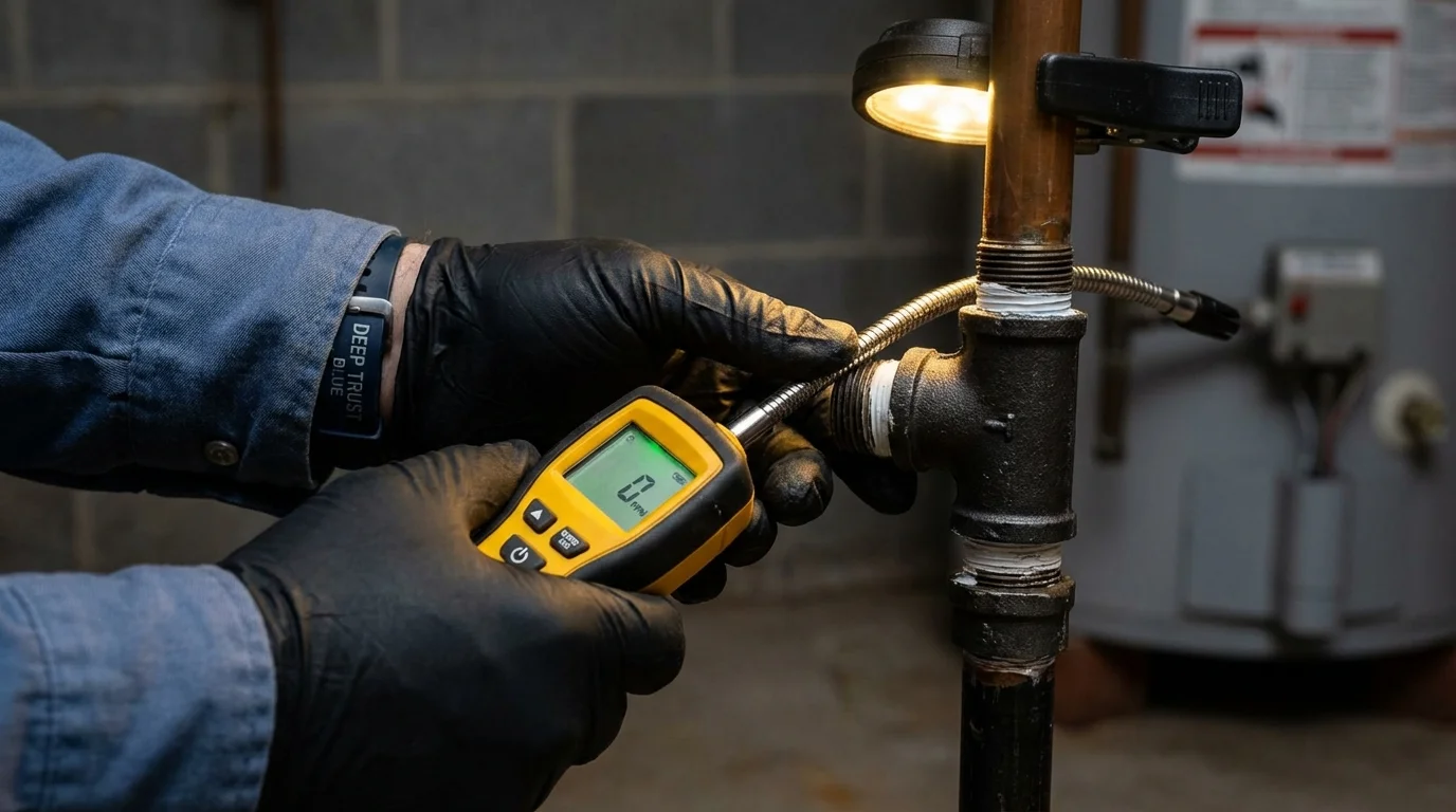 Gas leak detection with electronic sniffer by Johns Plumbing LLC in Huxley