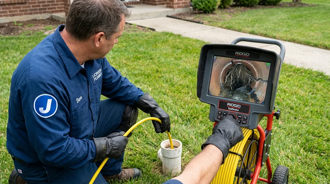 Sewer camera inspection being performed by Johns Plumbing LLC in Huxley