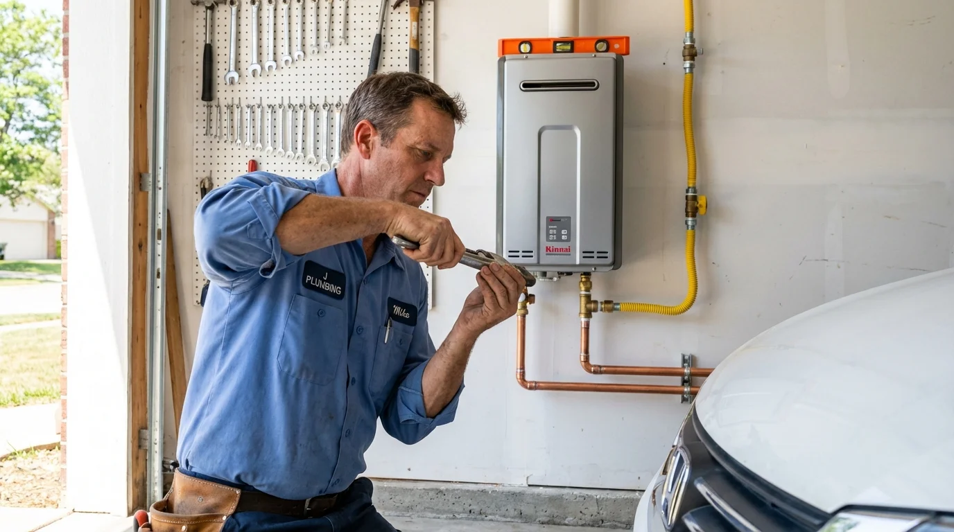 Tankless water heater installation by a Johns Plumbing LLC plumber in Huxley